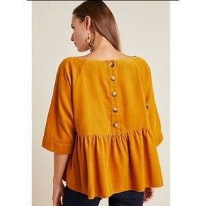 Anthropologie Mustard Button-Back Blouse